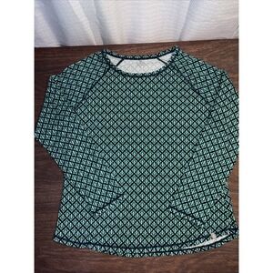 T By Talbots Women's Large Long Sleeve Shirt Top Cotton Modal Blue Graphic Print